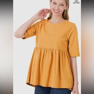 Zenana Mustard Cotton Babydoll Top Size XL